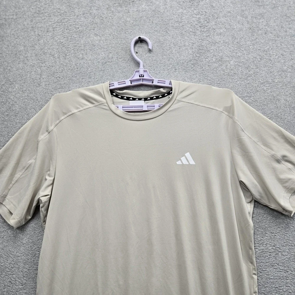Adidas Men Shirt L Beige JX5410 Activewear Logo Short Sleeve